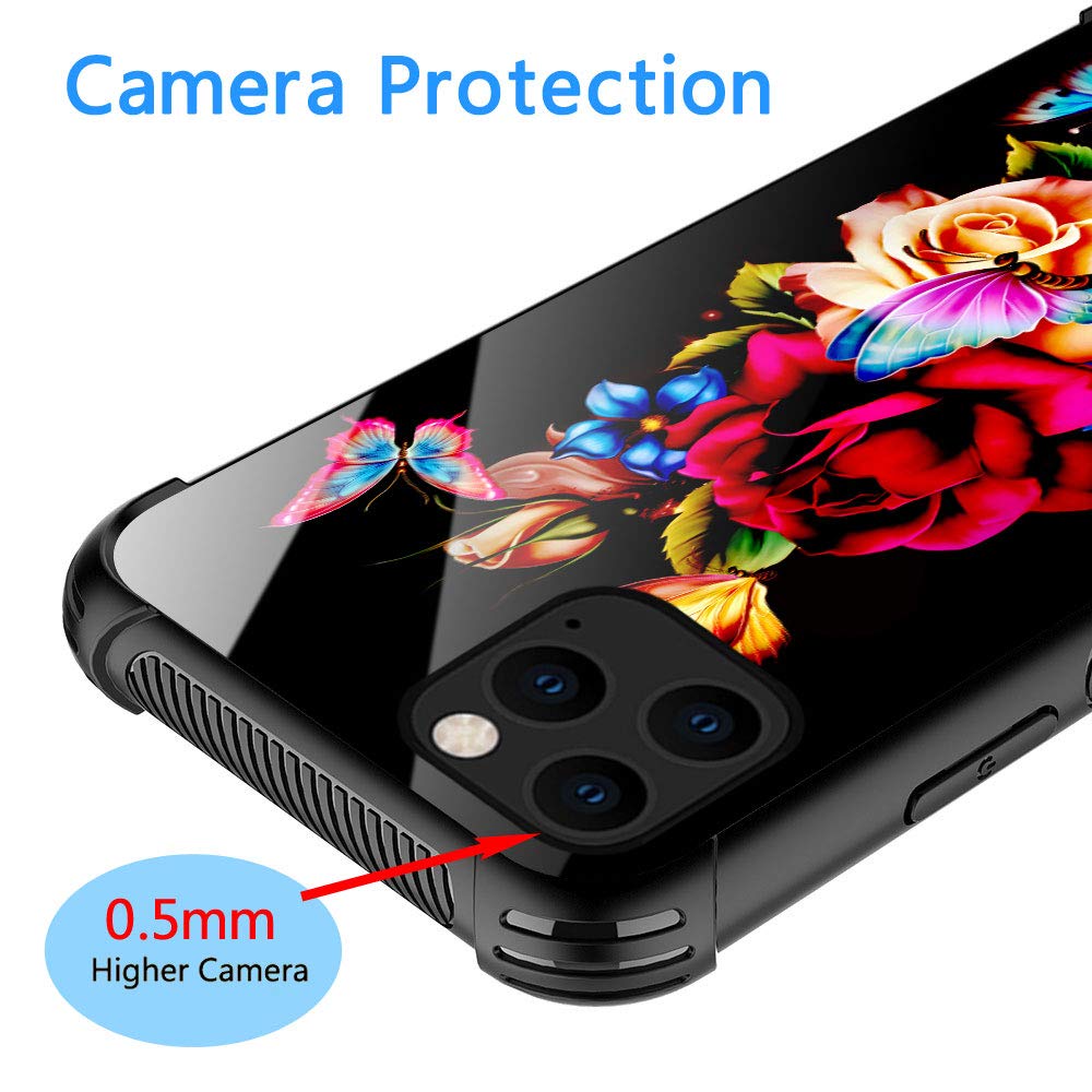 ZHEGAILIAN iPhone 12 Pro Max Phone Case Butterfly Rose Pattern Anti-Scratch Organic Glass TPU 6.7 inch