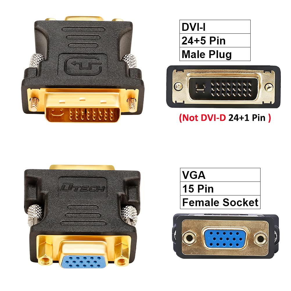 Dtech Dvi Male To Vga Female Adapter Dvi-I 24+5 Port Converter