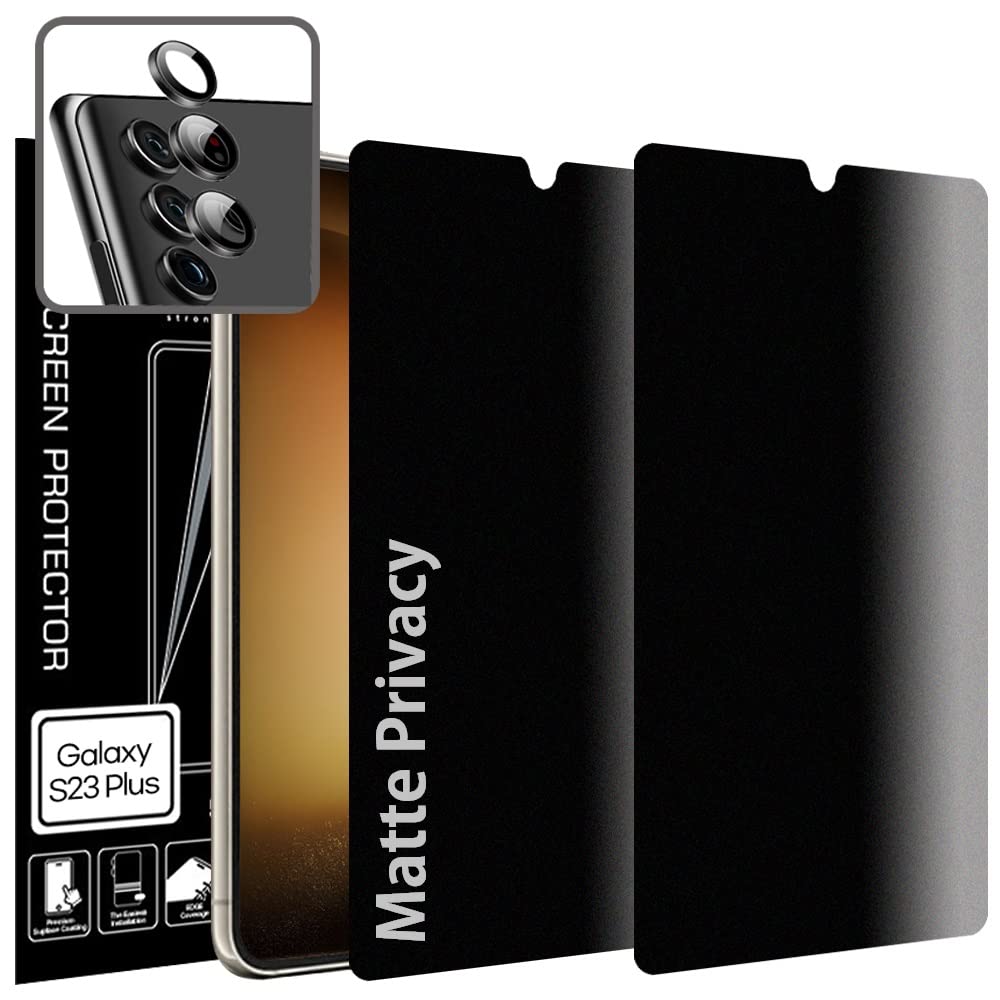 [2+1] (2 Matte Privacy Tpu Film Screen Protector + 1 Camera Lens Protector) Compatible With Samsung Galaxy S23 Plus 5G 2023 Easy