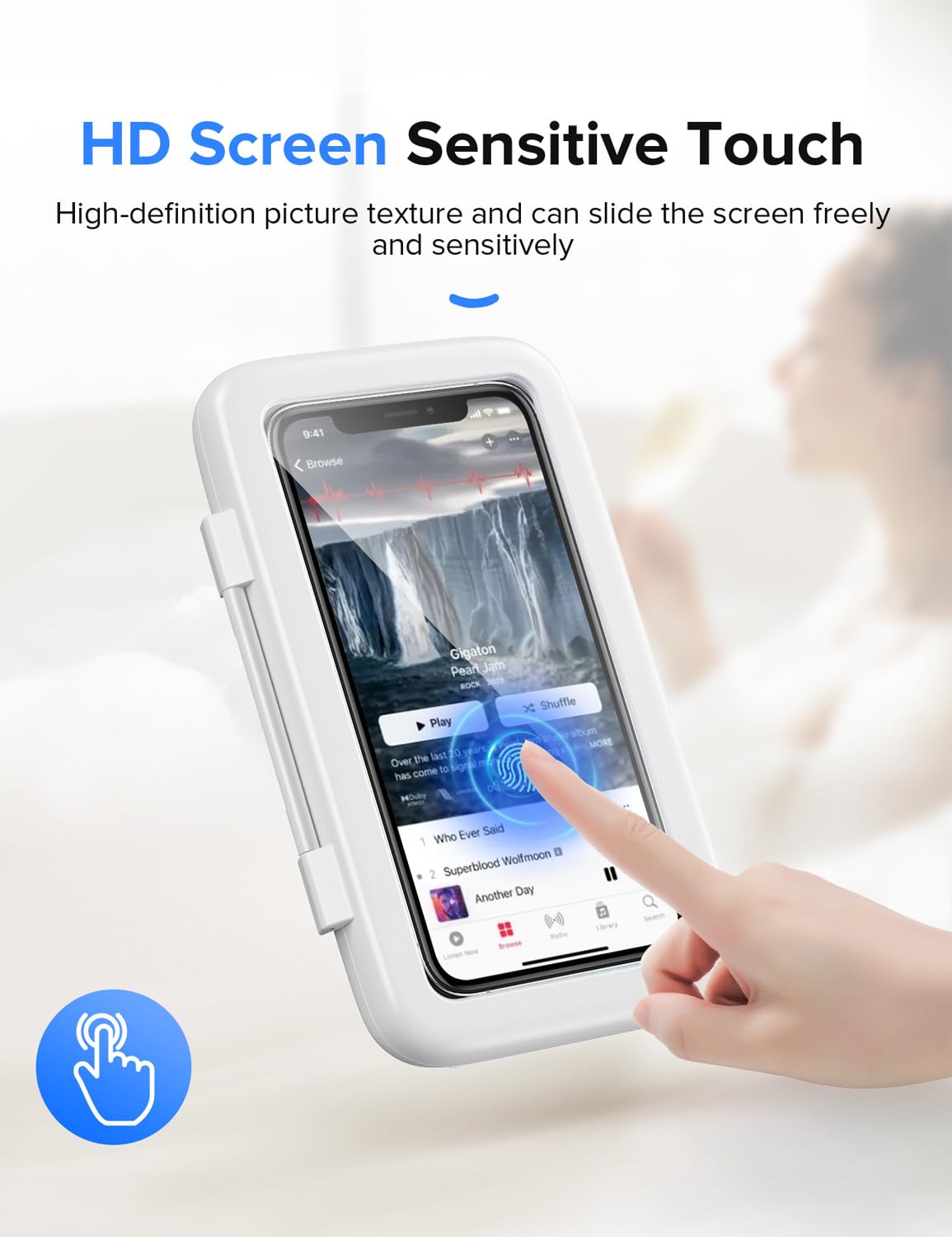 Lc-Dolida Shower Phone Holder Waterproof, 480 Rotatable Adjustable Bathroom Wall Phone Mount Stand, Anti-Fog High Sensitivity Ip