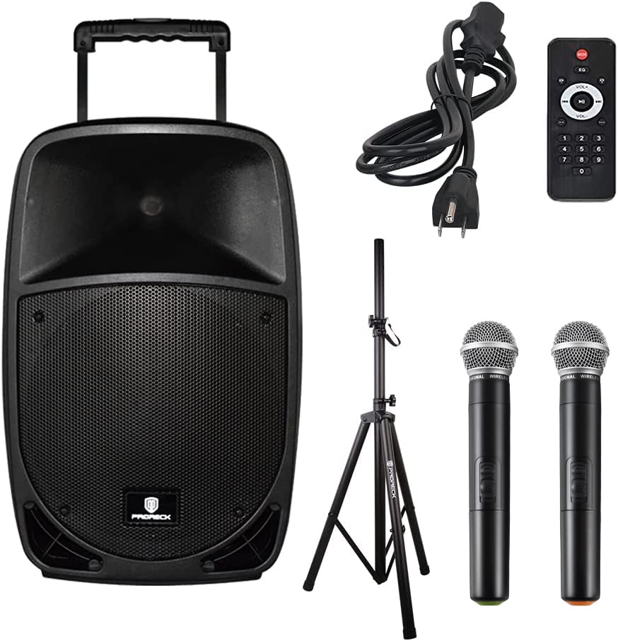 PRORECK Freedom 12 Portable Wireless 12-Inch 500 Watt Powered Dj/PA Speaker Rechargeable Karaoke System with Bluetooth/USB Drive