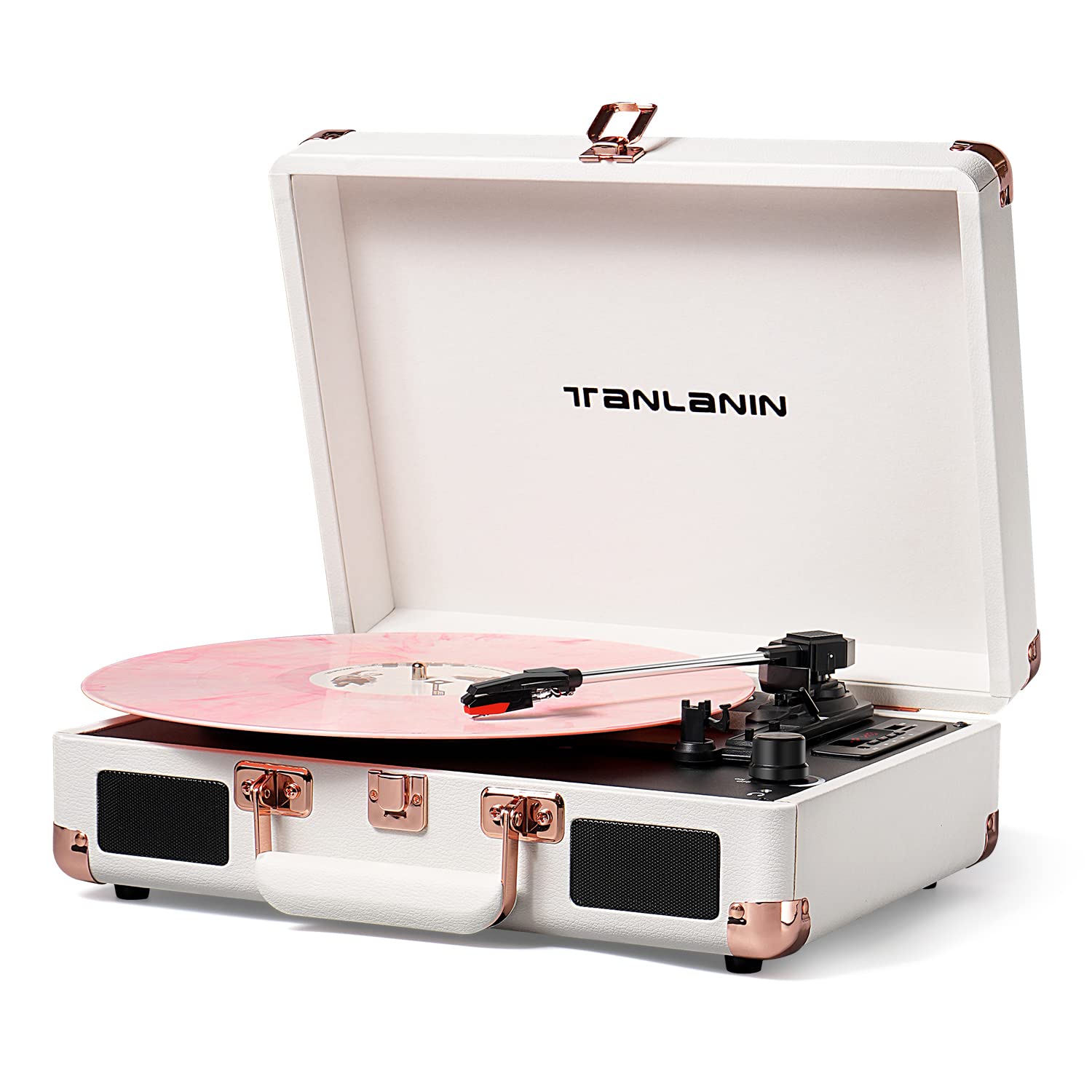 Vinyl Record Player Bluetooth Vintage 3 Speed Portable Suitcase Turntables With Built In Speakers, Belt Driven Lp Player Support