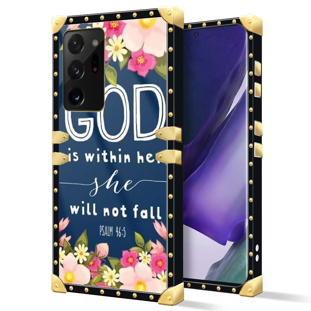 Daizag Case Compatible With Samsung Galaxy Note 20 Ultra,B Bible Verse God Square Case Luxury Elegant Women Girls Metal Decorati