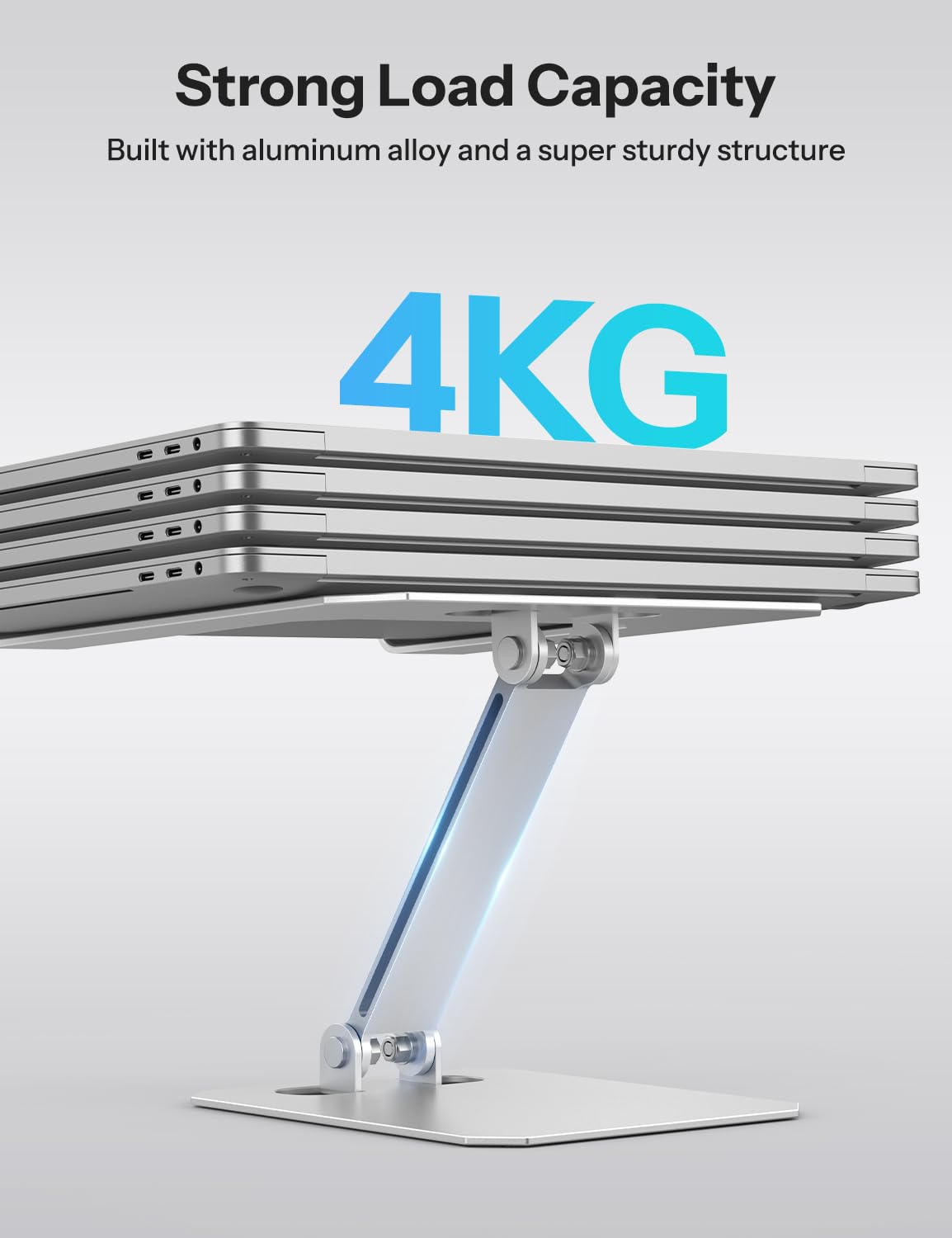 Omoton Laptop Stand For Desk, Ergonomic Adjustable Computer Stand Aluminum Portable Desktop Laptop Riser Holder For Macbook Air Pro, Dell, Hp And All Tablets Up To 15.6', Glossy Silver