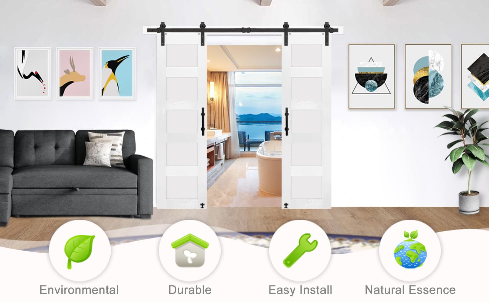 S&Z Tophand 30 In X 84 In Glass Mdf Barndoor, Pvc Surface, Simple Diy Assembly, With Senior Door Handle. Only Door, No Sliding H