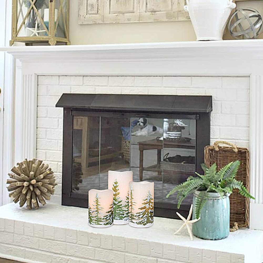 Eldnacele Green Tree Christmas Deco Flameless Flickering Candles With Automatical Daily Timers, Battery Operated Led Candles Rea