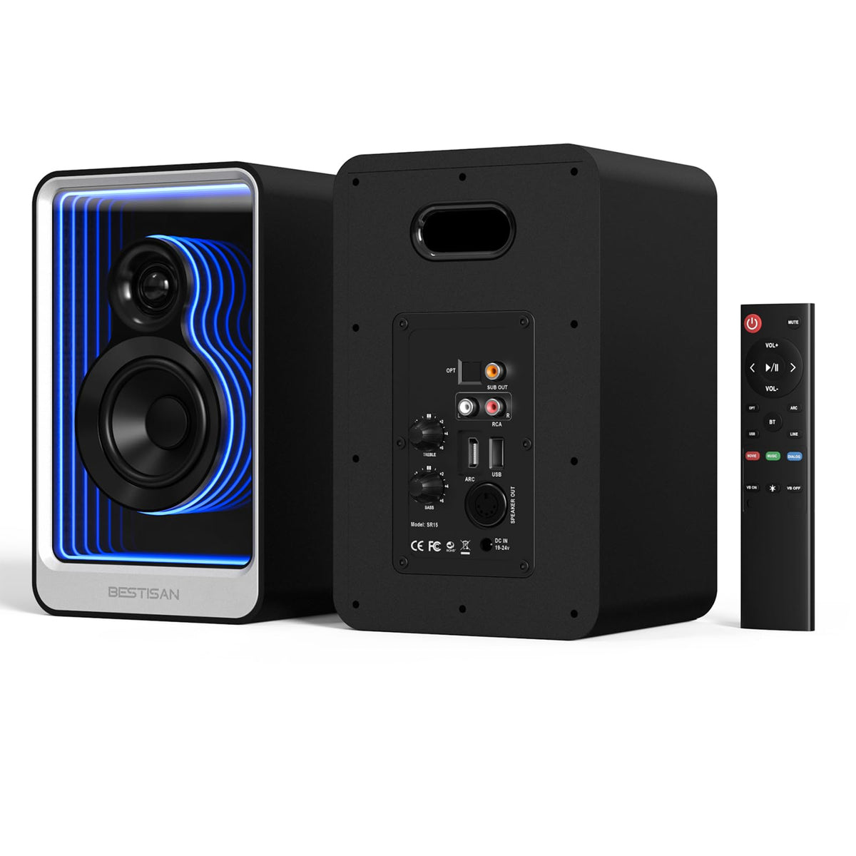 Bestisan 80 Watts Powered Bookshelf Speakers With Light Effects, 2.0 Active Near Field Audio Speaker With Arc/Optical/Rca Input/