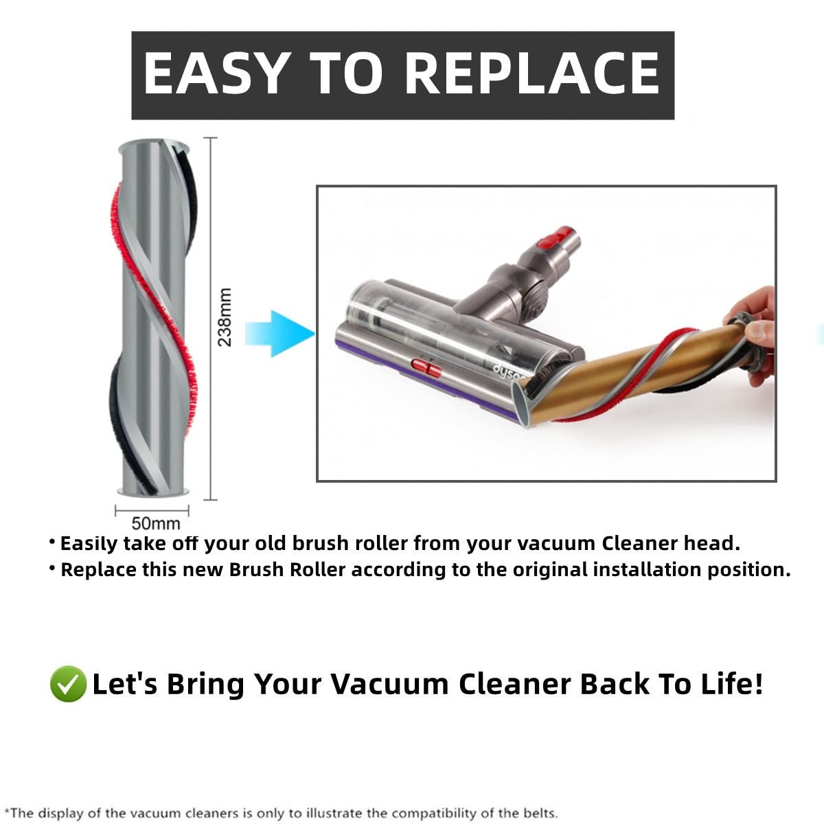 Jedeleos Brush Roller For Dyson V11 Vacuum Cleaner 970100 03 And 970100 05 Replacement Brush Bar, Replace Part 970135 01, 970135