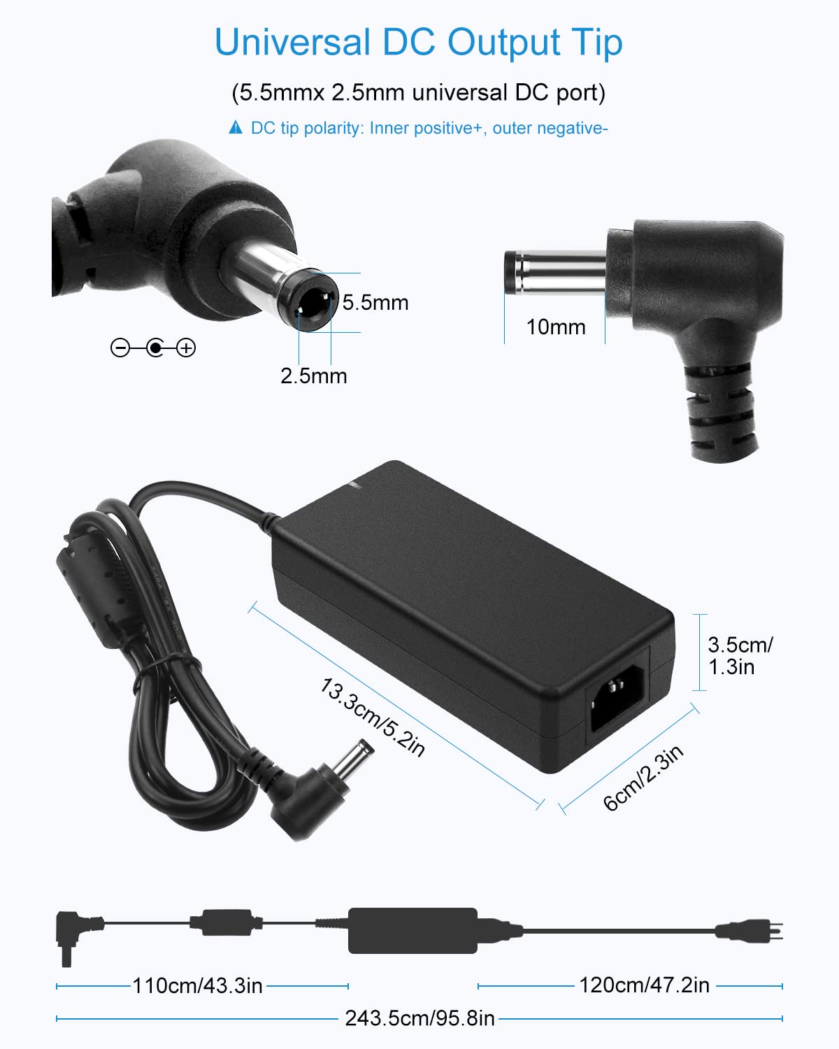 Alitove Dc 12Volt Power Supply 8A Ac Adapter 100 240V 50 60Hz 12V 8 Amp Transformer Converter Led Driver With 5.5X2.5Mm Barrel F