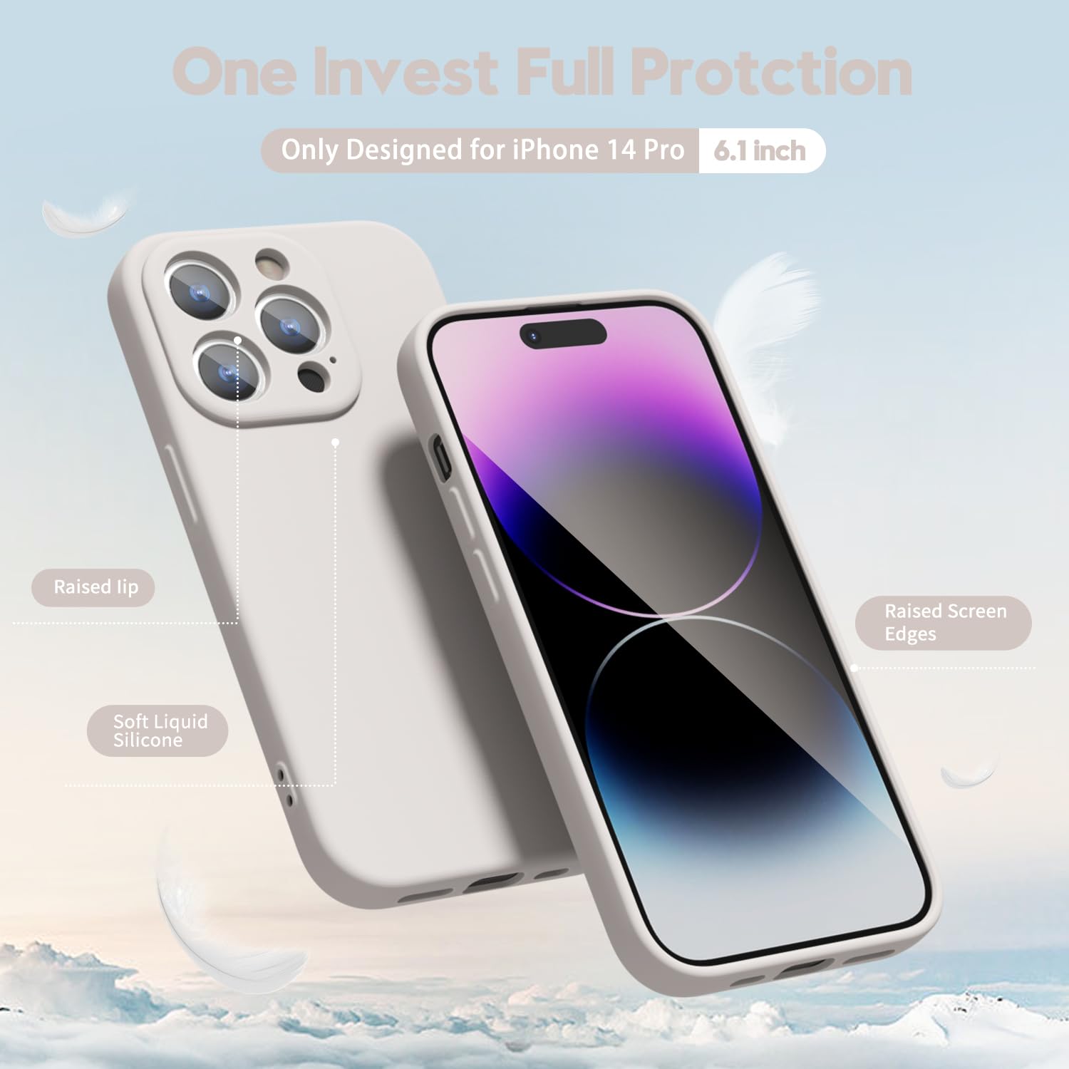 Oakxco For Iphone 14 Pro Phone Case Liquid Silicone,Cute Thin Slim Soft Rubber Tpu Plain Smooth Gel Cover For Women Girl Aesthet