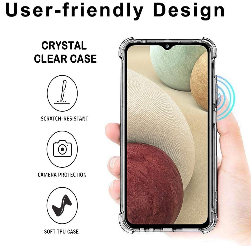 Folmeikat Samsung Galaxy A12 Phone Case, Clear Transparent Reinforced Corners Tpu Shock Absorption Flexible Cell Phone Cover For