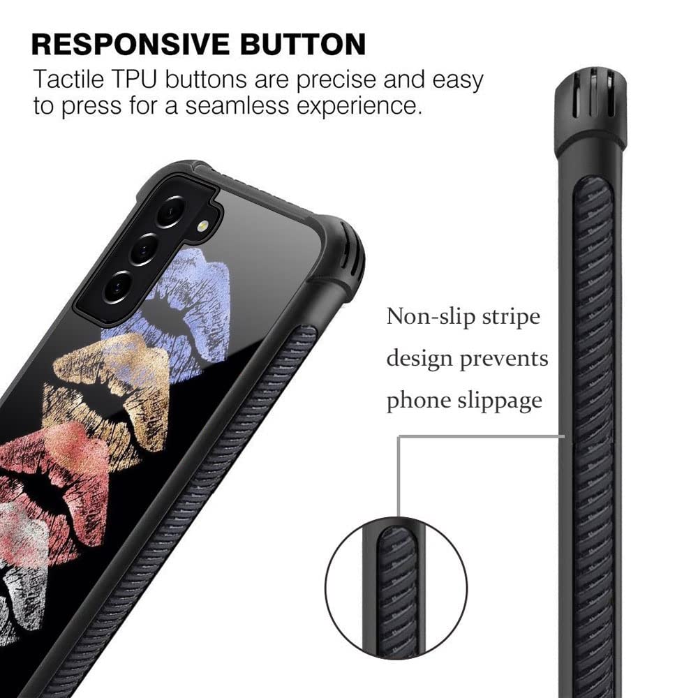 ZHEGAILIAN Phone Case for Samsung Galaxy S21 FE 5G Anti-Scratch Shockproof TPU Organic Glass Colorful Lips 6.4-inch