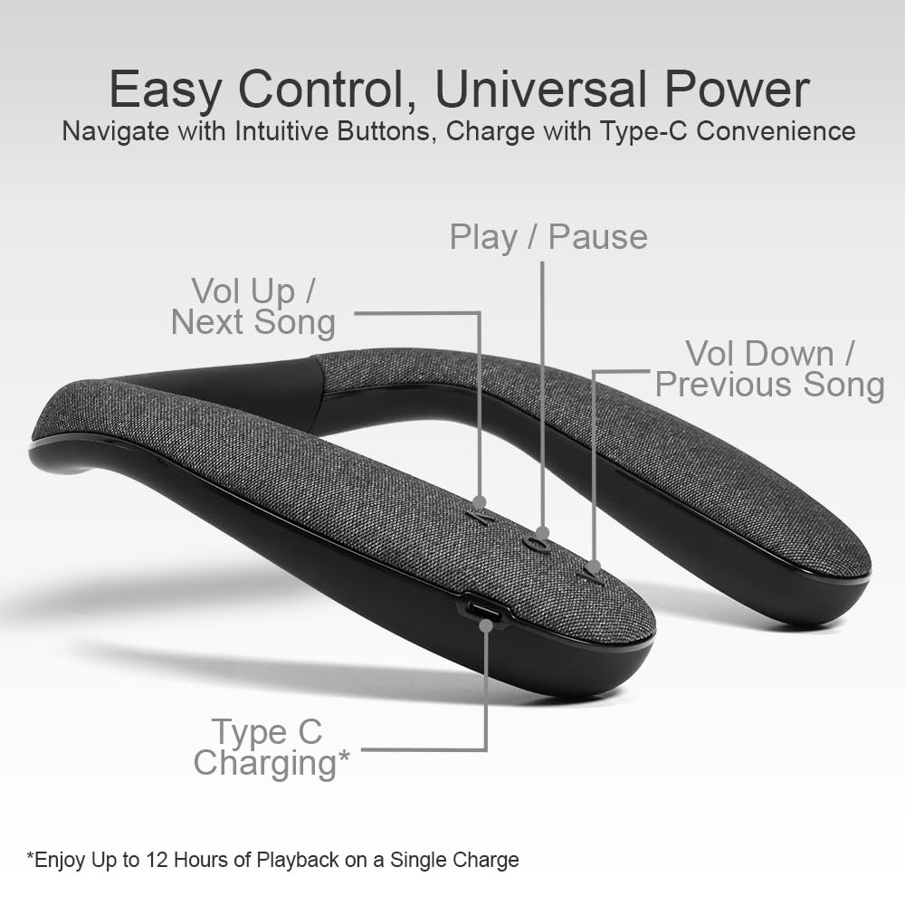 HomeSpot JY508 Wireless Neckband Speaker - 3D Stereo Sound, 12H Playtime, Low Latency, Type-C Charging, Wearable for Home & Outdoors