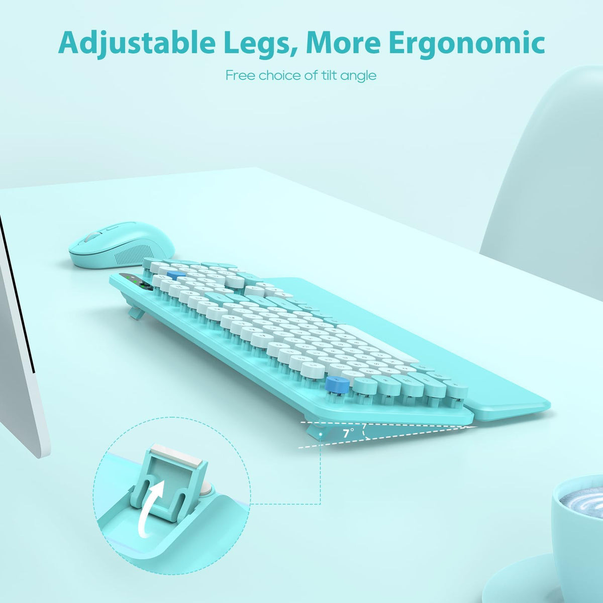 Wireless Keyboard And Mouse Combo, Colorful Keyboard With Round Keycap ...