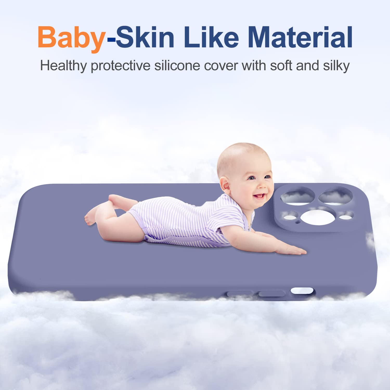 TISOOG iPhone 14 Pro Case with Camera Protection & 2 Screen Protectors, Slim Shockproof Silicone, Lavender Grey
