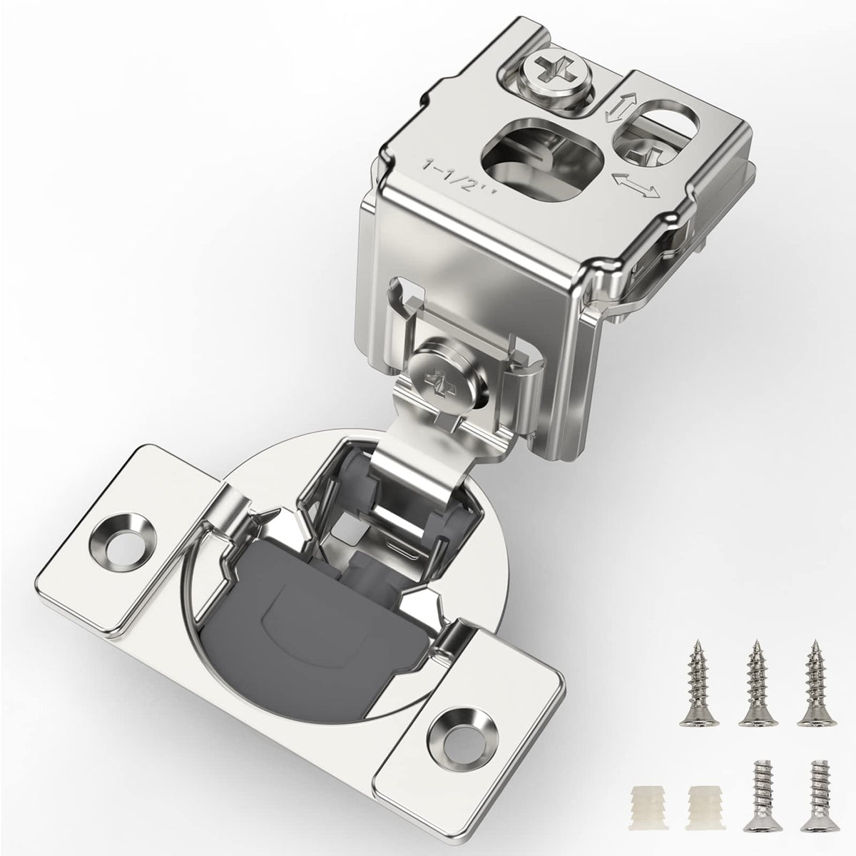 Furniware 10 Pieces Soft Closing Cabinet Hinges, 1 12 Inch Overlay Cabinet Hardware Hinges Nickel Plated  105 Degree