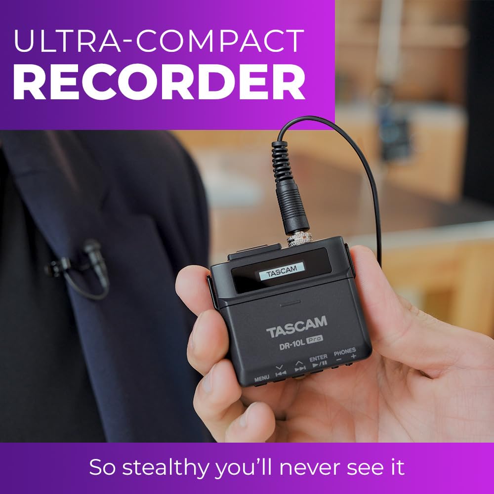 Tascam Dr 10L Pro Ultra Portable Personal Recorder With Lavalier Microphone, 32 Bit Float Recording, Microsdhc Card Support, And