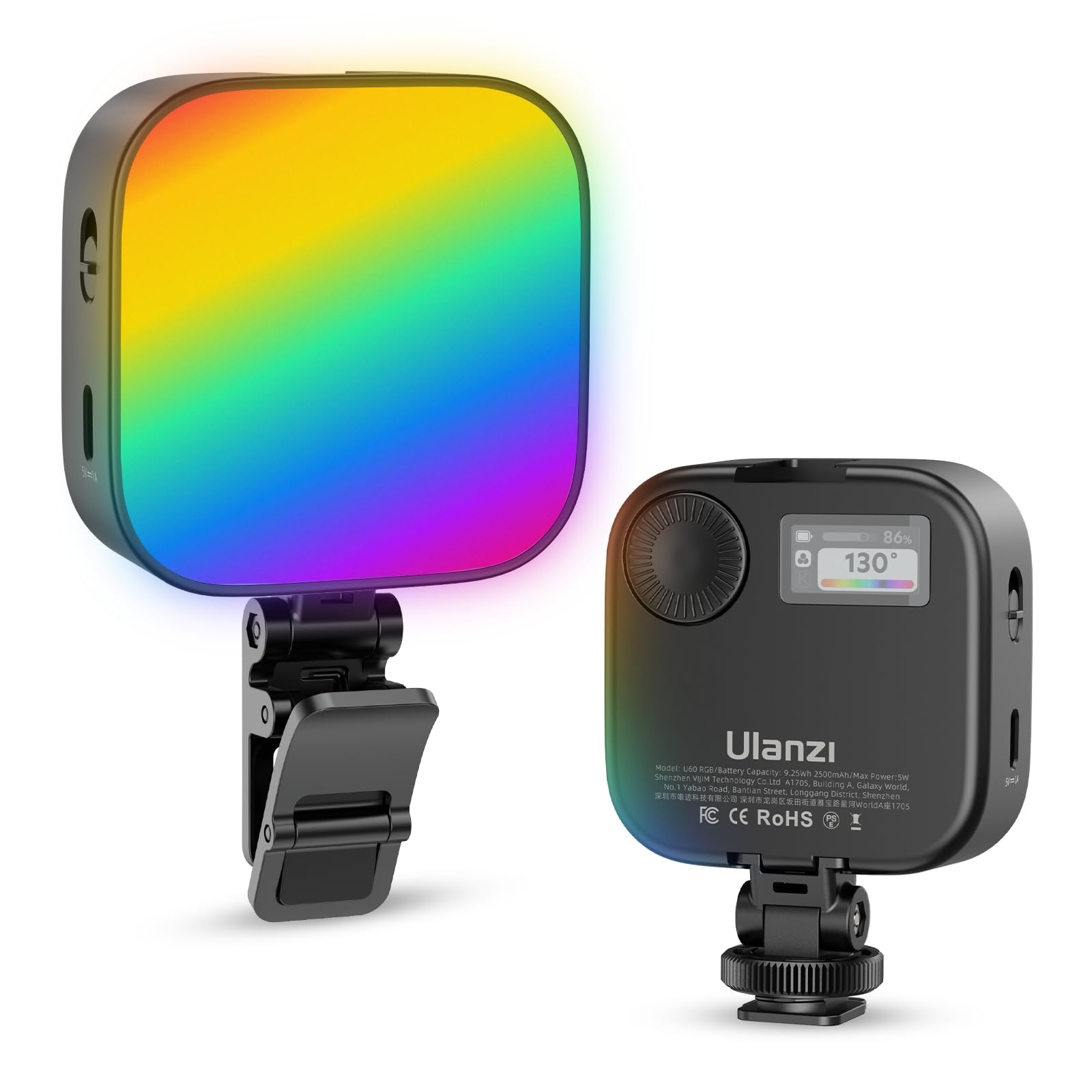 Ulanzi U60 Rgb Video Lights Black Led Camera Light 360 Full Color Portable Photography Lighting W Quick Release Cold Shoe Adapte