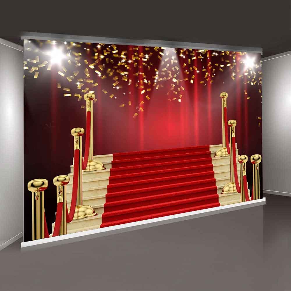 Mtmety 10X7Ft Red Curtain Background Red Carpet Stairs Props Vinyl Photography Video Backdrop Nanme999