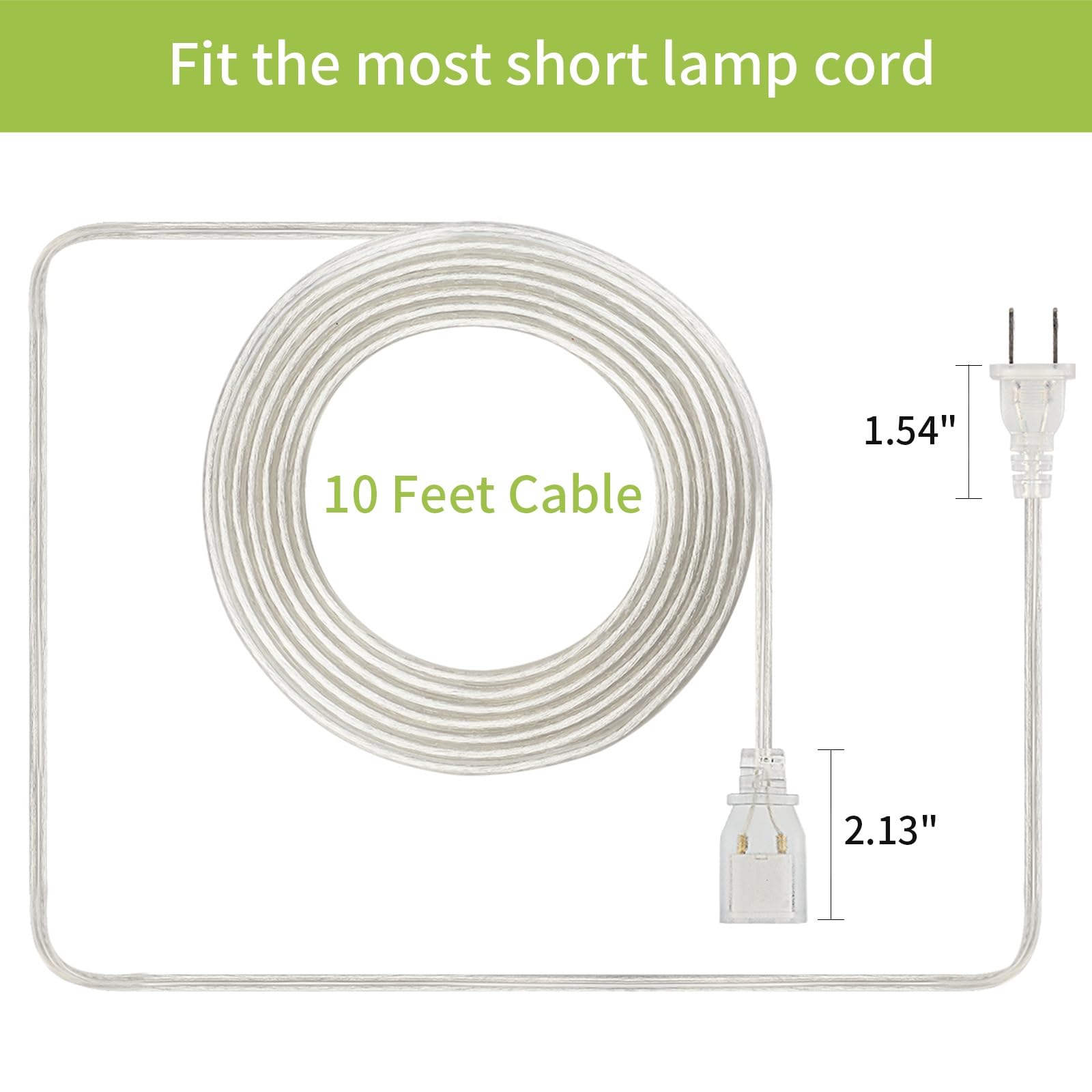 2 Pack Clear Extension Cord, 10 Ft Extension Cords, Ul Certified Power Extension Cord, 2 Prong Extension Cord Male To Female, 2X