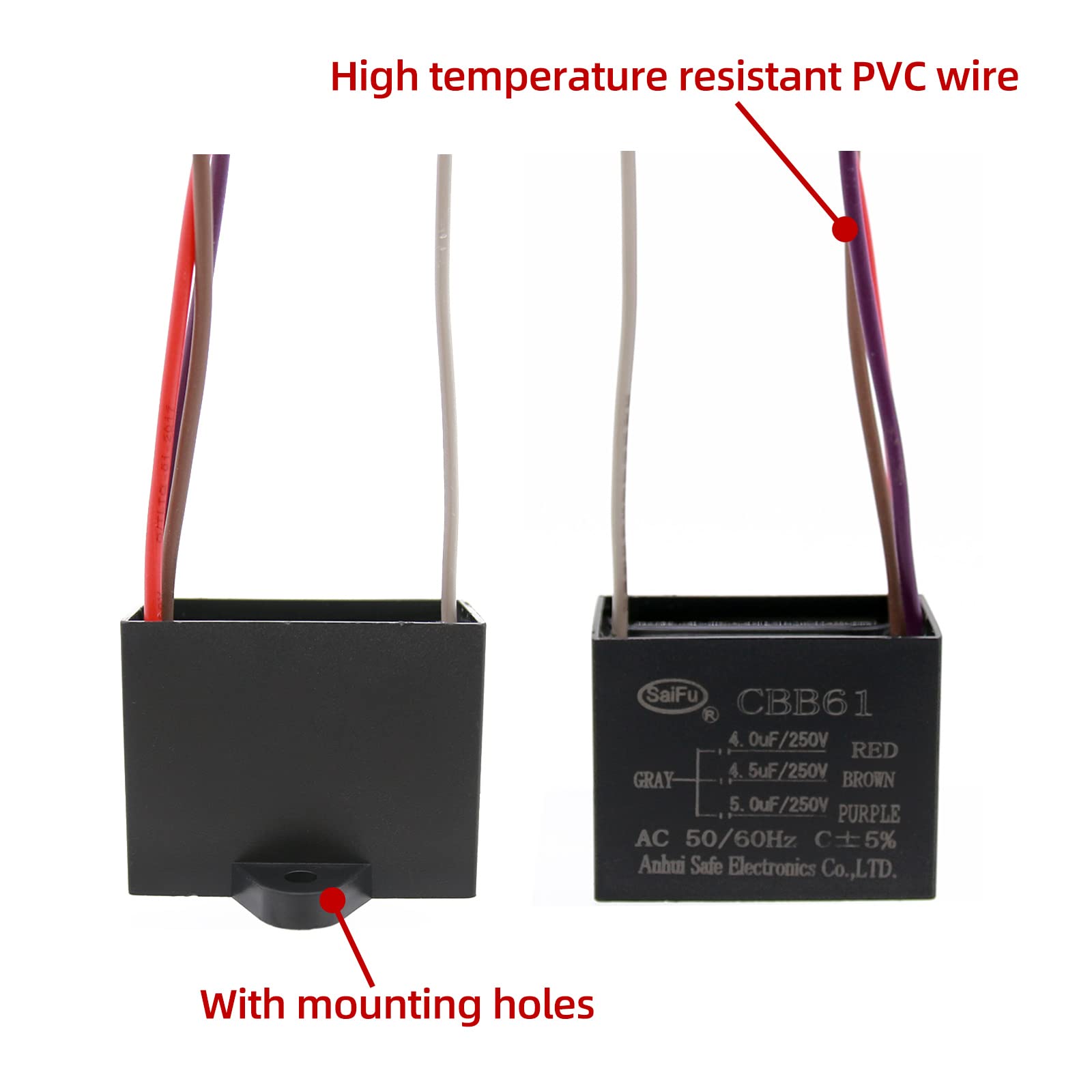 Akzytue Cbb61 Capacitor 4Uf+4.5Uf+5Uf 250V Ac Ceiling Fan 4 Wire 50/60Hz For Starting Electric Fan Generator Pump Motor