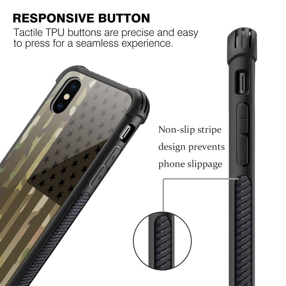 ZHEGAILIAN iPhone XR Case Tempered Glass TPU Shock Protective Camo US Flag 6.1-inch