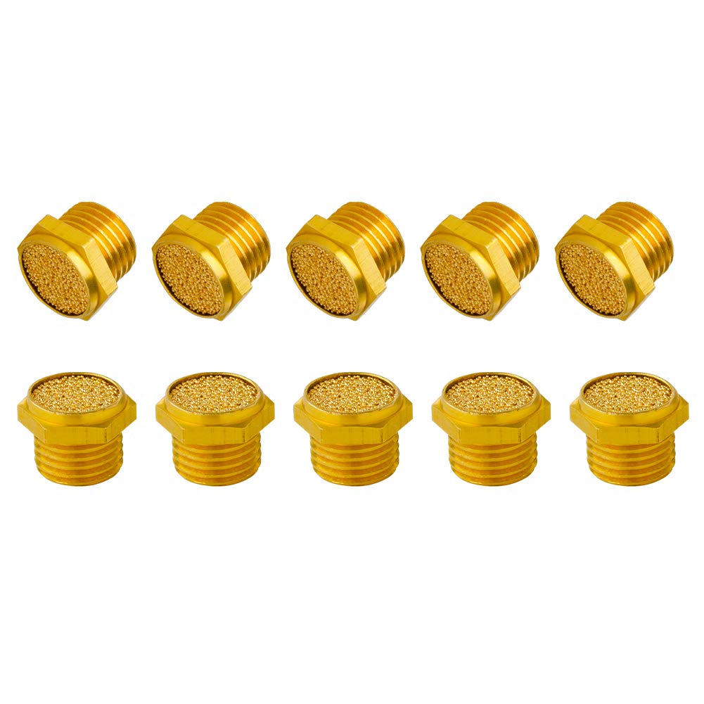 Quickun Pneumatic Muffler Silencer, 1/4    Male Thread Brass Air Exhaust Muffler Sintered Bronze Mufflers (Pack Of 10)