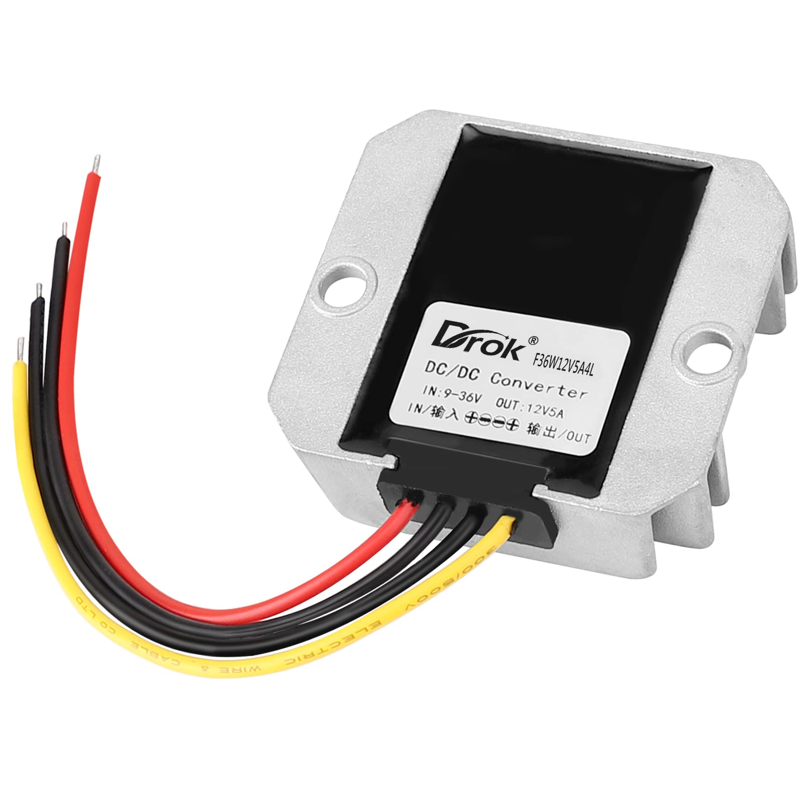 Drok Boost Buck Converter 9V-36V To 12V 5A 60W Aluminium Shell Waterproof Auto Step Up Down Voltage Regulator 12V Volt Transform