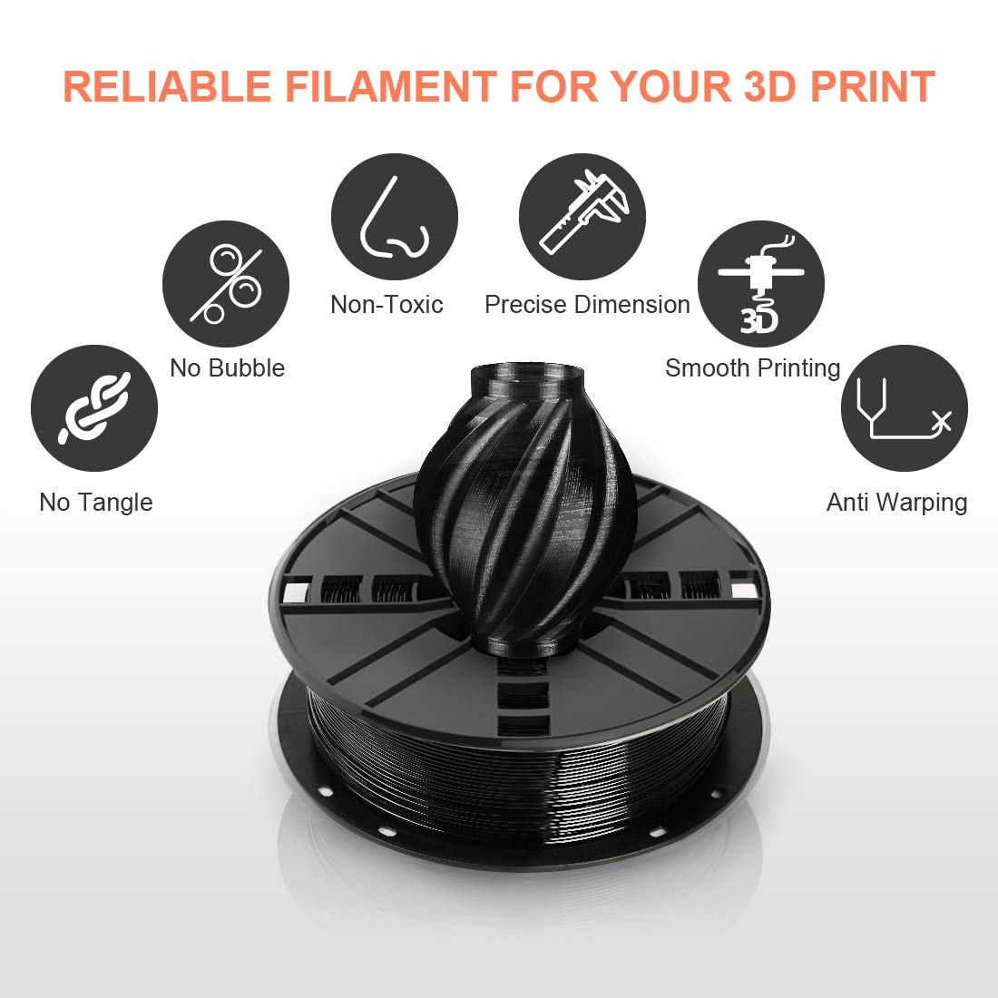 Novamaker Petg 3D Printer Filament - Black 1.75Mm, 1Kg Spool (2.2Lbs), +/- 0.03Mm Accuracy