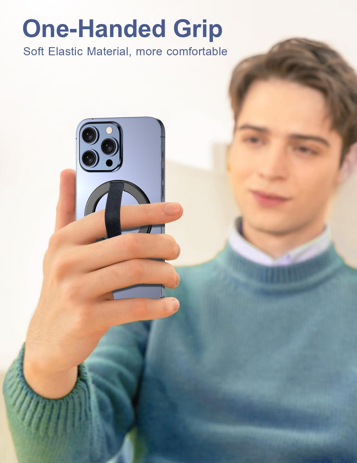 Kahite Airloop Ultra Thin Phone Grip With Soft Elastic Finger Strap, Strong Adhesive With Back-Side Magnetic Ring Holder Loop, U