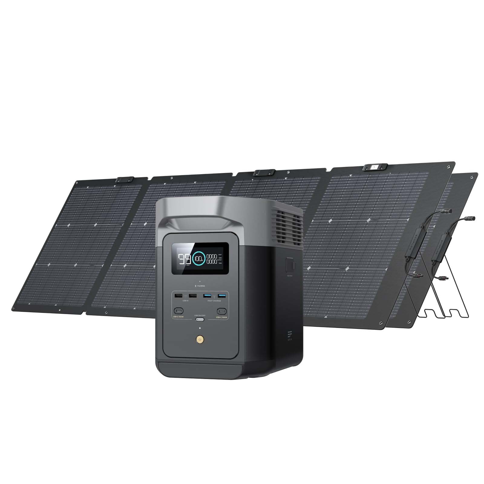Ef Ecoflow Solar Generator Delta 2 With 2X220W Portable Solar Panels, 1024Wh Lfp Battery, Fast Charging, Portable Power Station