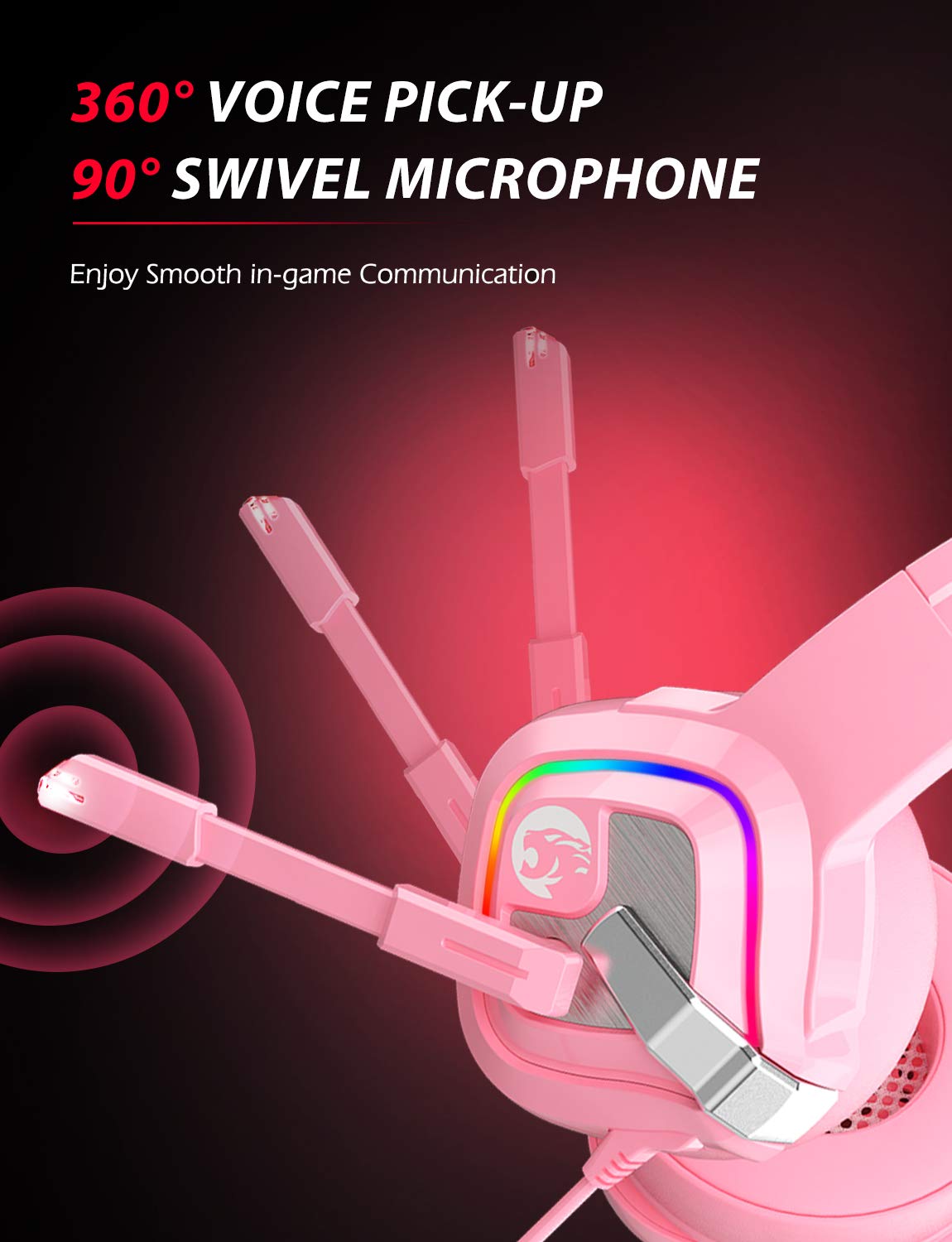 Ziumier Pink Gaming Headset For Pc, Ps4, Ps5, Xbox One, Xbox Series S/X, Switch, Noise Canceling Microphone, Stereo Surround Sou