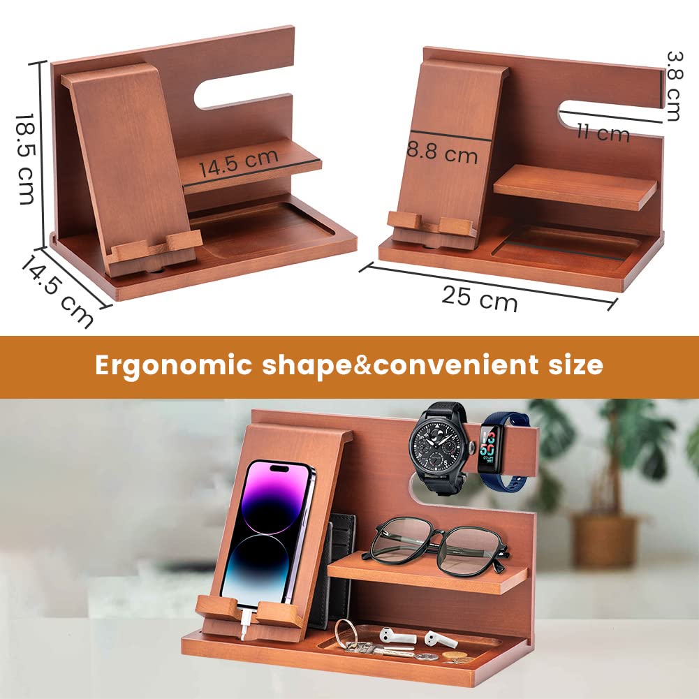 Gifts For Men Dad Husband Boyfriend Wood Phone Docking Station For Dad Gifts Key Wallet Stand Watch Organizer Birthday Gifts For