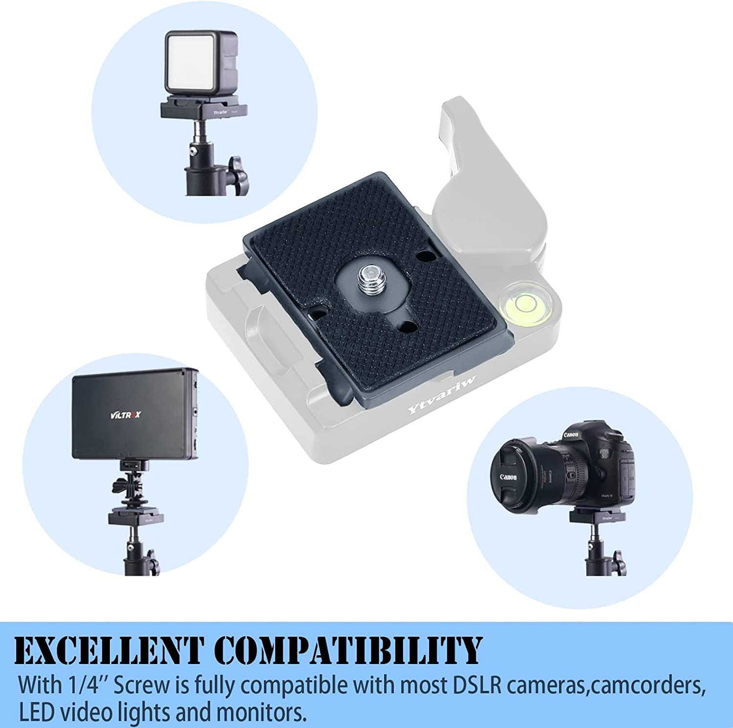 Ytvariw 323 Quick Release Plate 1/4'' Screw Tripod Camera Compatible For Manfrotto 200Pl 14 Rc2 Camera Tripod Ball Head 2Pcs,Gre