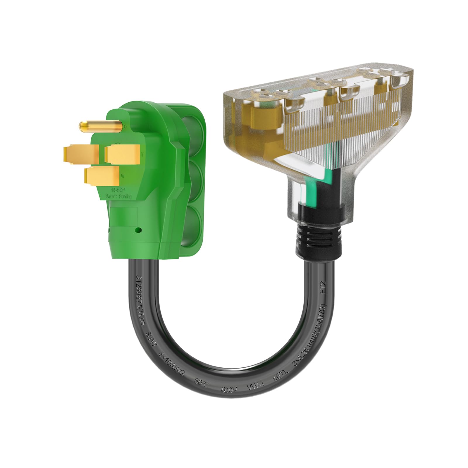 Rvguard 50 Amp To 110V Adapter Cord, Nema 14 50P To 3X 5 20R Household Outlet With Led Power Indicator