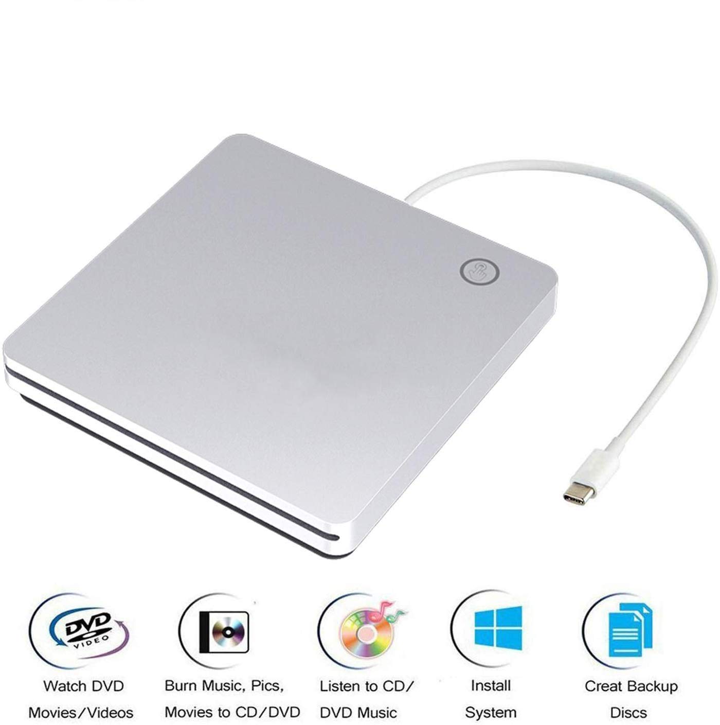 Viktck External Cd Dvd Drive Usb C Ultra Slim Portable Cd Dvd Rw/Rom Burner Writer Player Superdrive For Macbook Pro Air Imac La