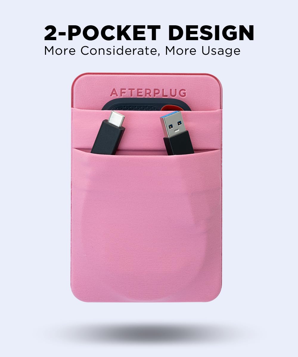 Afterplug 2 Pocket Adhesive Pouch For Laptop, Compatible With External Portable Ssd, Magic Mouse, Usb Cable And More   Rose Pink