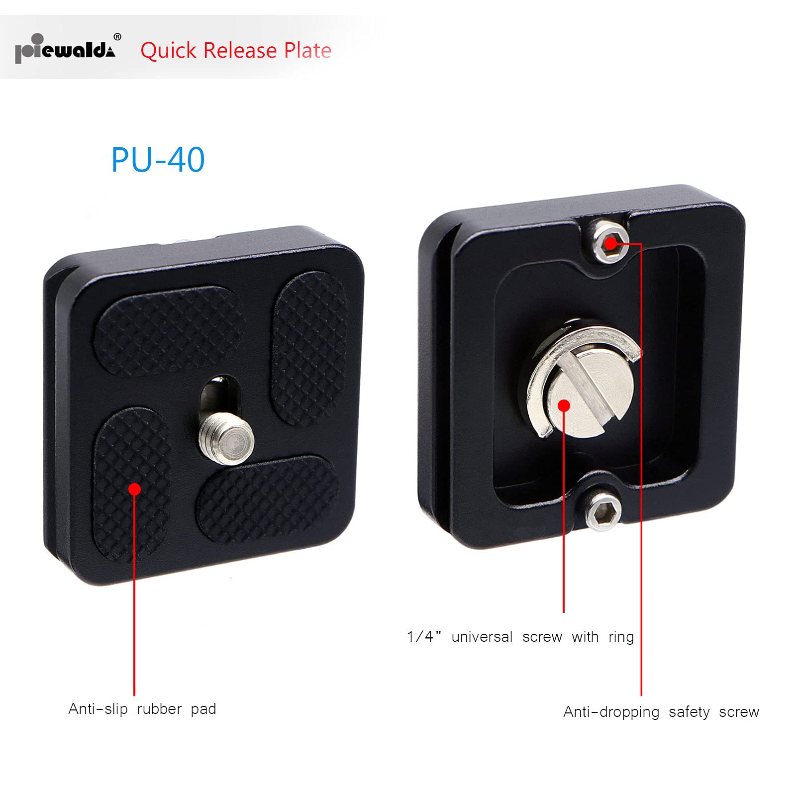 Aluminum Metal Quick Release Plate With 1/4' D Ring Screw/Slotted Screw And 3/8' To 1/4' Mount Screw Adapter, Niewalda Tripod Mounting Plate Fits Arca Swiss For Slr Camera Tripod Ball Head (Pu 40)