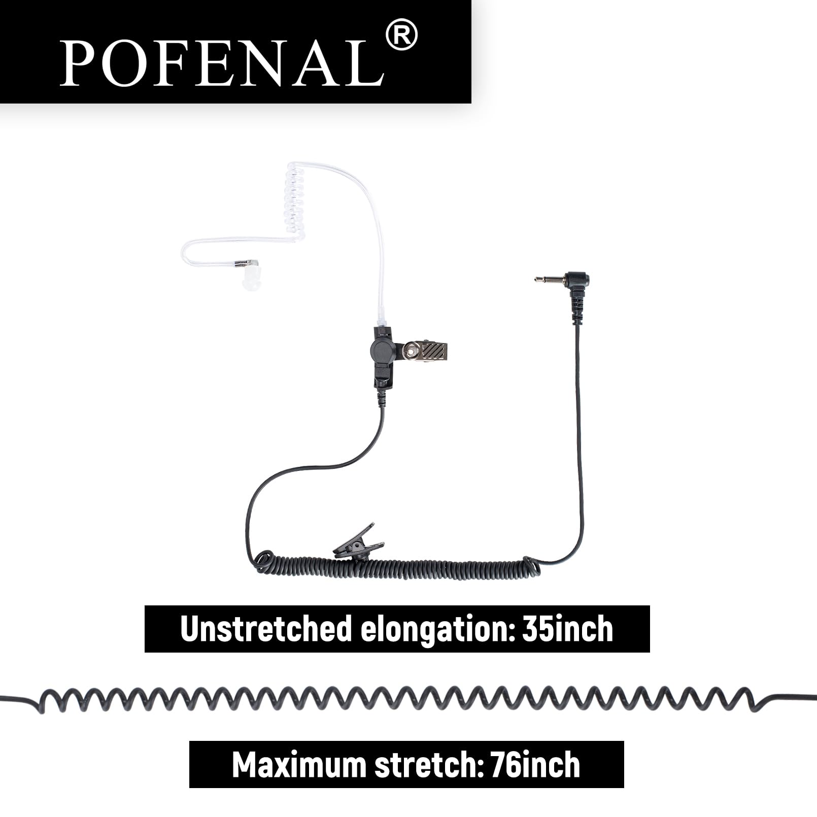 Pofenal Walkie Talkie Radio Listen Only Earpiece Headset With Clear Acoustic Tube Retaining Clip & Medium Earmold(3.5Mm Pin, 1 P