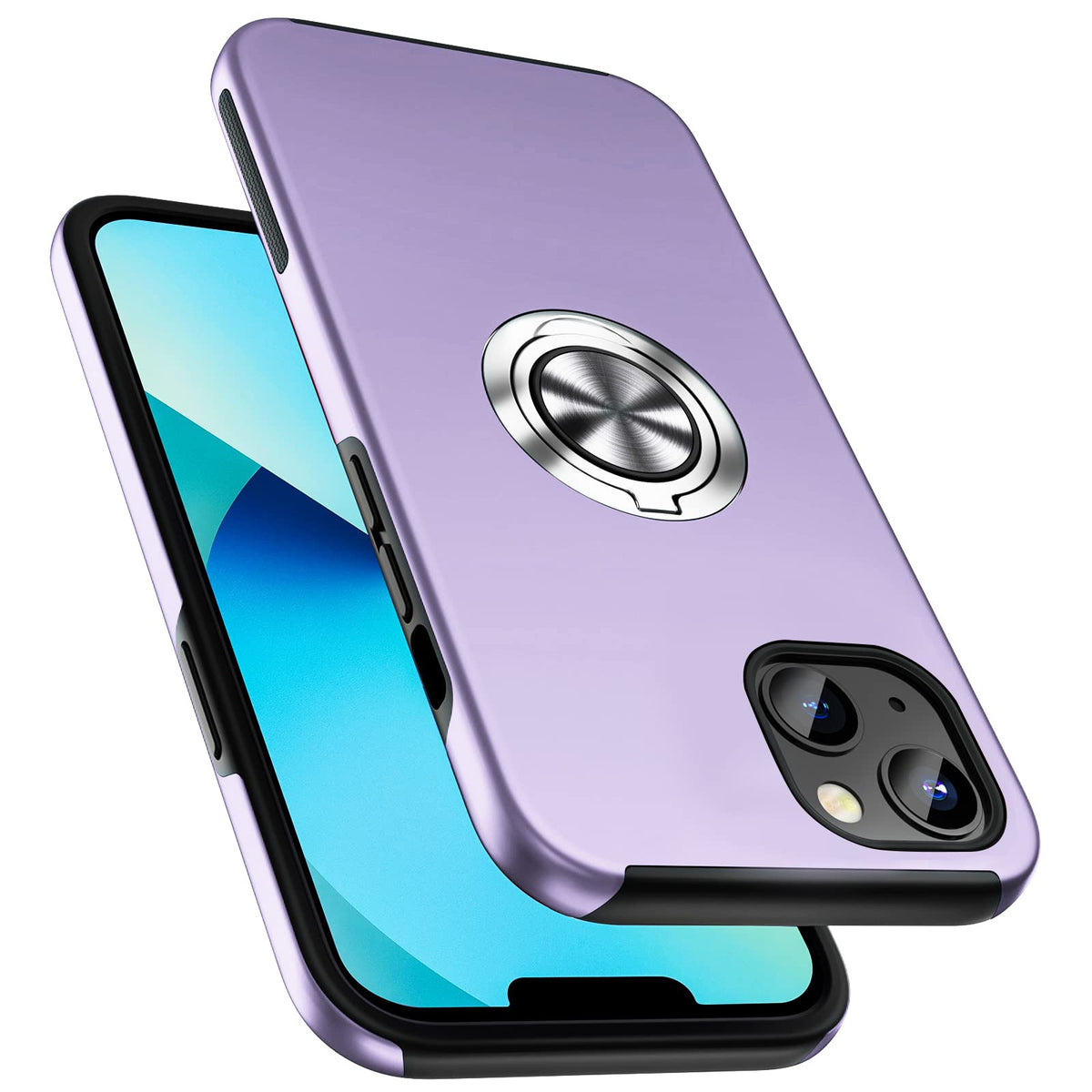 Pelepues Shockproof Case For Iphone 13 6.1 Inch, [Embedded Finger Ring] Military Grade Phone Case Cover With Reinforced Metal St