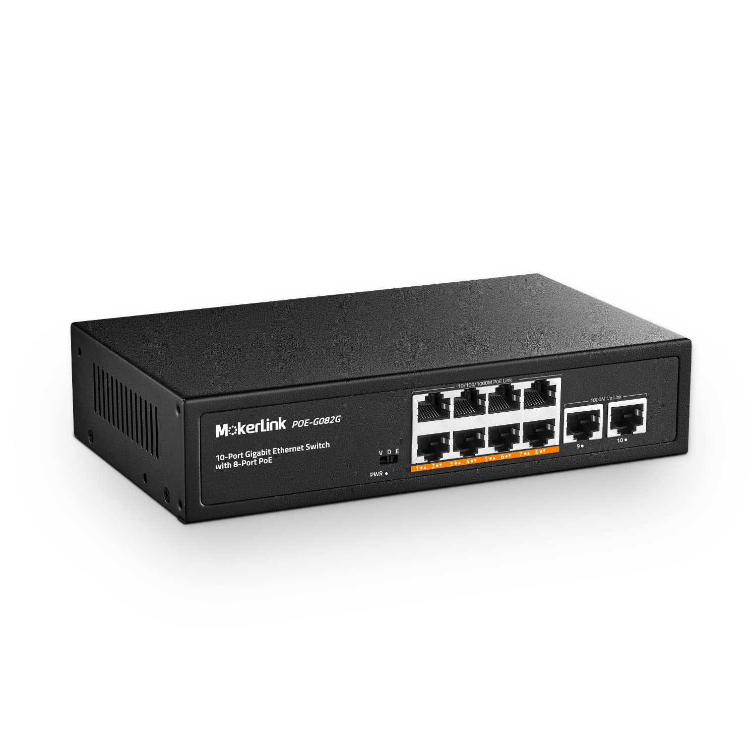 Mokerlink 10 Port Gigabit Poe Switch, 8 Ge Poe+, 2 Ge Uplink, 10/100/1000Mbps, 120W 802.3Af/At Poe, Fanless Plug & Play Ethernet