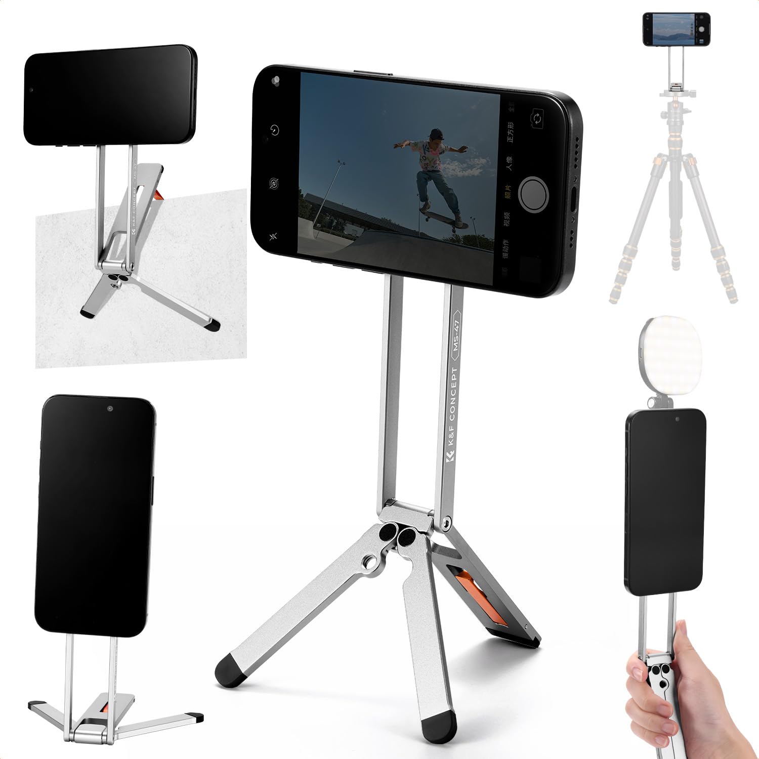 K&F CONCEPT Magnetic Phone Tripod Stand, 23N Strong Magnetic Mini Tripod Aluminium Alloy Pocket Selfie Stick, Mag Safe Phone Hol