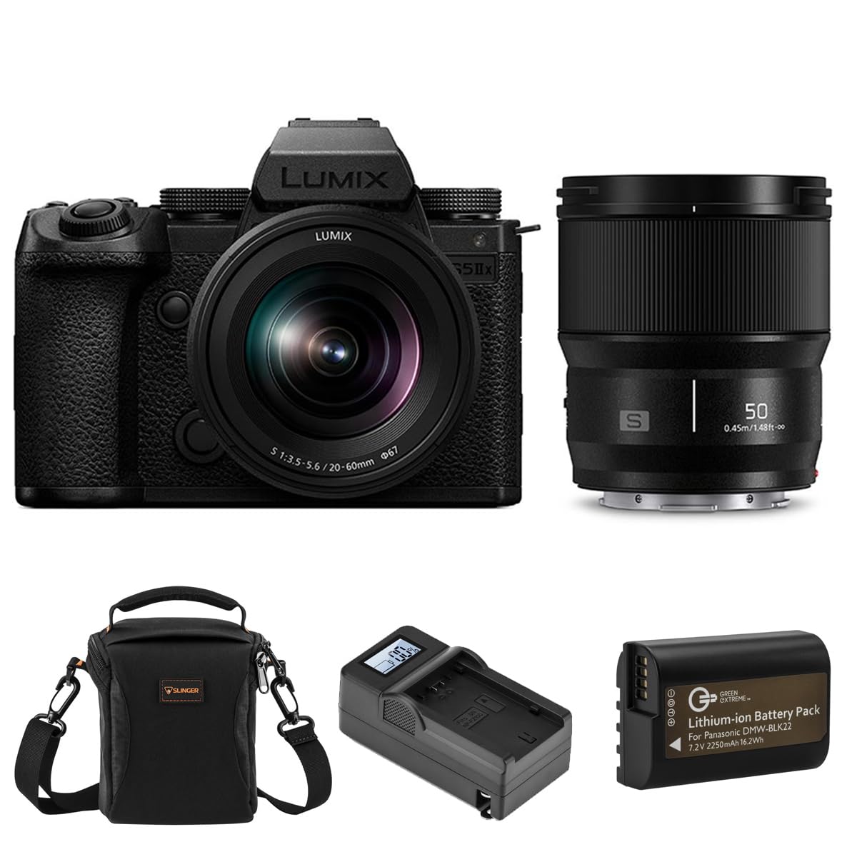 Panasonic LUMIX S5IIX Mirrorless Camera with 20-60mm f/3.5-5.6 and 50mm f/1.8 Lenses, Bundle with Battery, Smart Charger and Sho