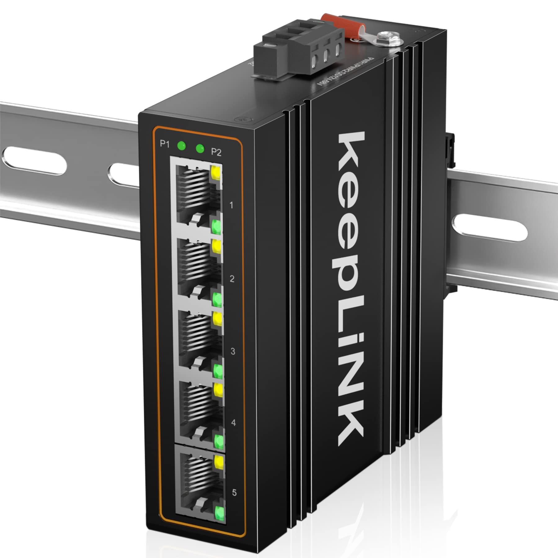 Keeplink 5 Port Industrial Ethernet Switch, Unmanaged 10/100Mbps Din Rail Network Switch, Ip40, Operating Temperature Range Of  