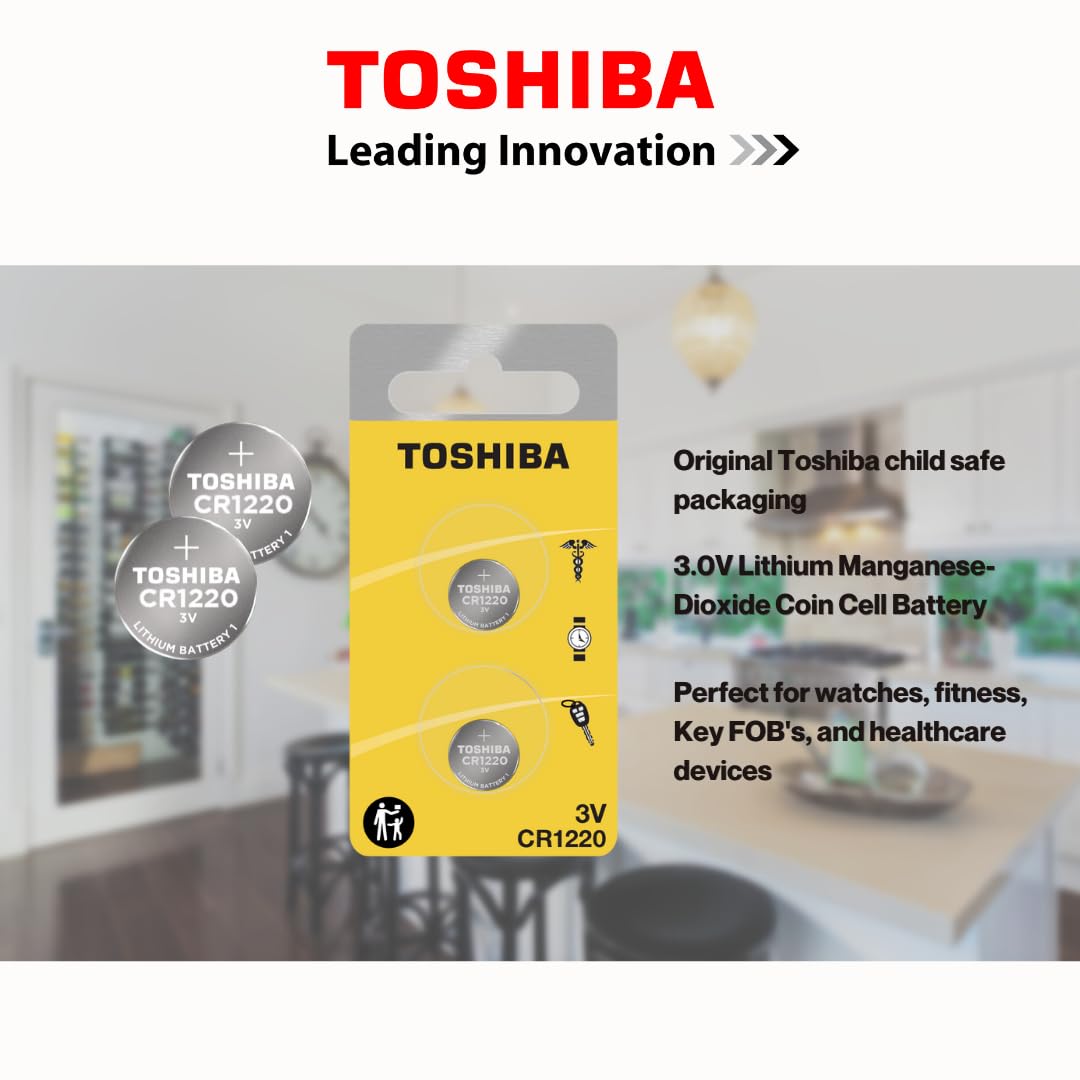 Toshiba Cr1220 3V Lithium Coin Cell Child Resistant Blister Package (6 Batteries)