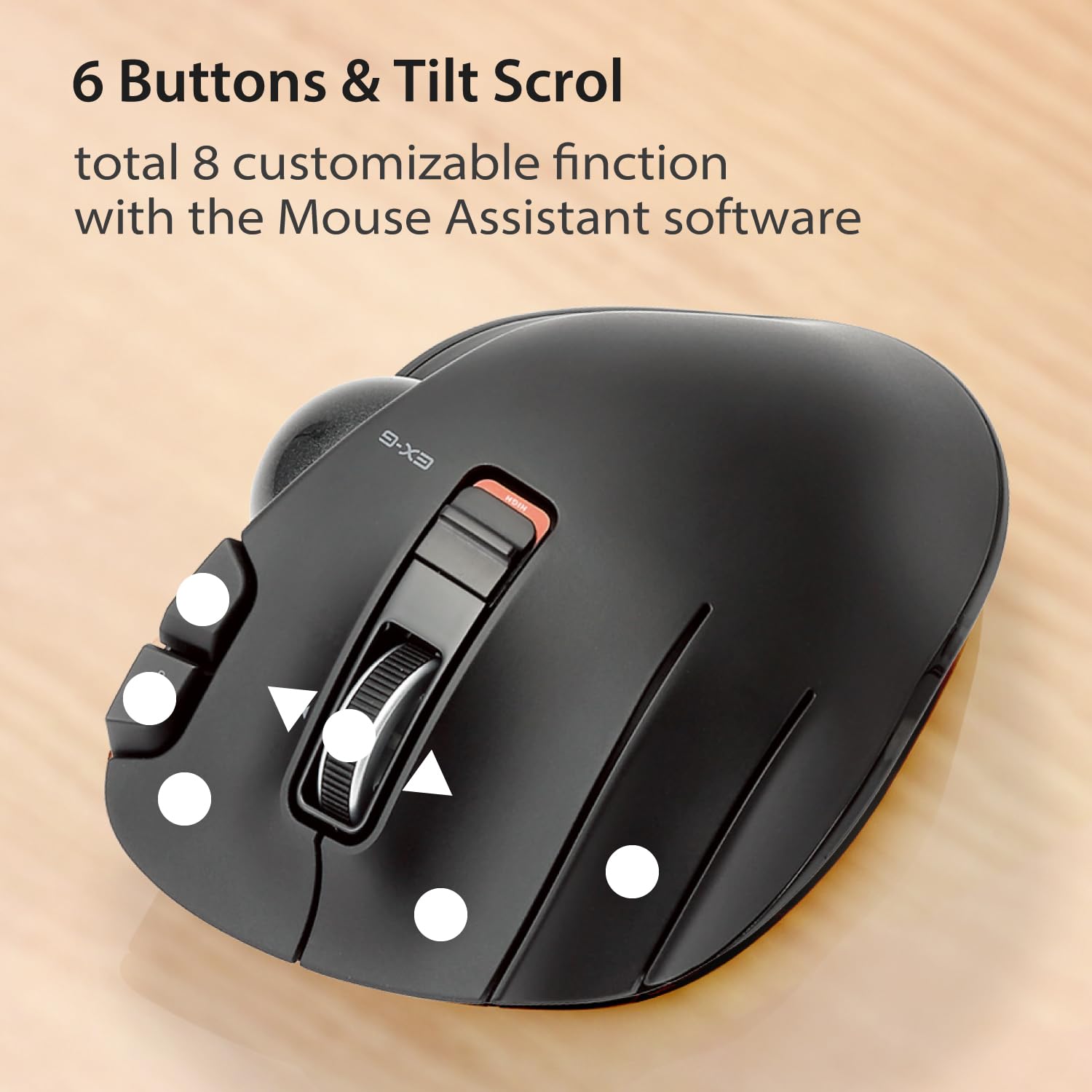 Elecom Ex G Left Handed Trackball Mouse, 2.4Ghz Wireless, Thumb Control, 6 Button Function With Smooth Tracking, Ergonomic Desig