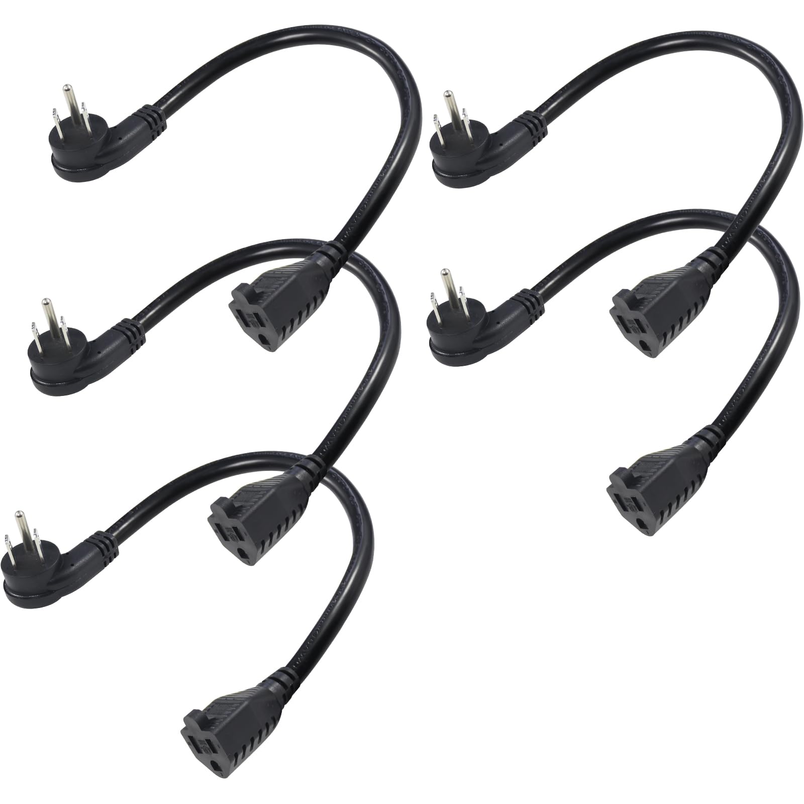 [5 Pack] Flat Plug Short Power Extension Cord   8Inch Low Profile Flat Plug 3 Prong Grounded Indoor Extension Cord, Rated For 13