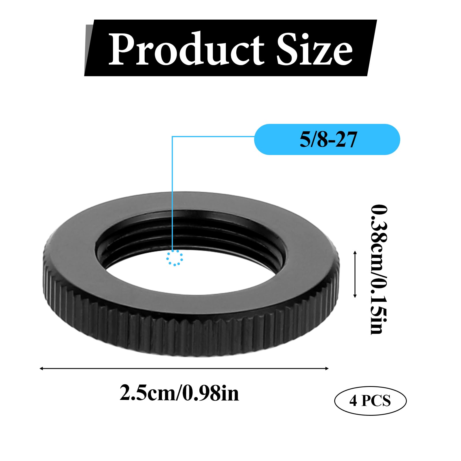 4 Pcs Knurled Lock Microphone Stand Nut 5/8'' 27 Double Locking Nut For Microphone Screws Black Jam Nut For Microphone Photograp