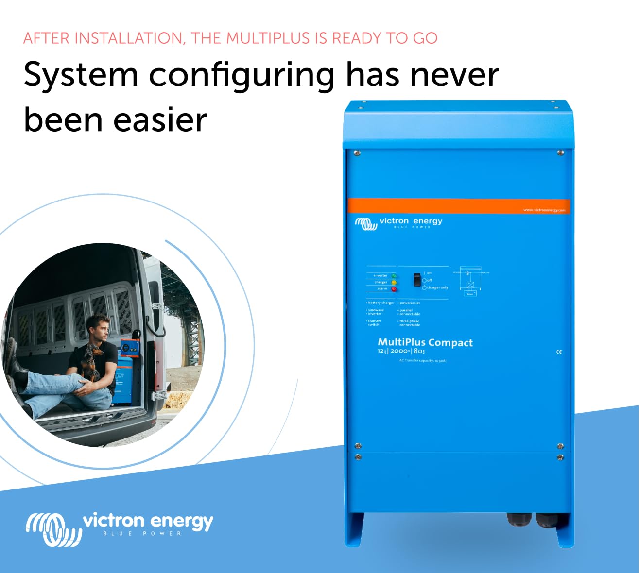 Victron Energy Multiplus Compact Pure Sine Wave Inverter Charger For 80 Amp Battery, 2000Va 12-Volt