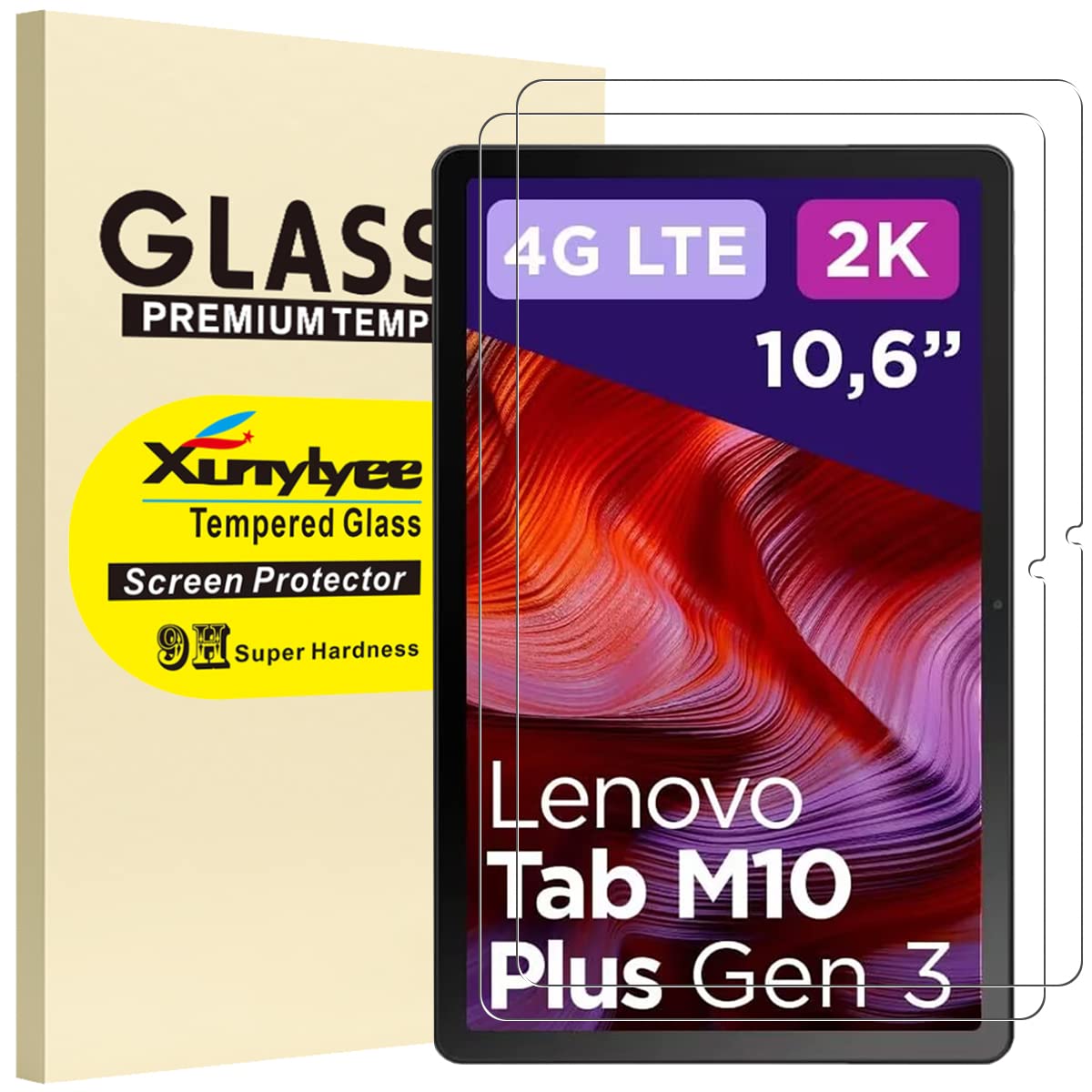 Xunylyee [2 Pack Screen Protector Compatible With Lenovo Tab M10 Plus 3Rd Gen 10.6'', Tempered Glass For Lenovo Tab M10 Plus 3Rd